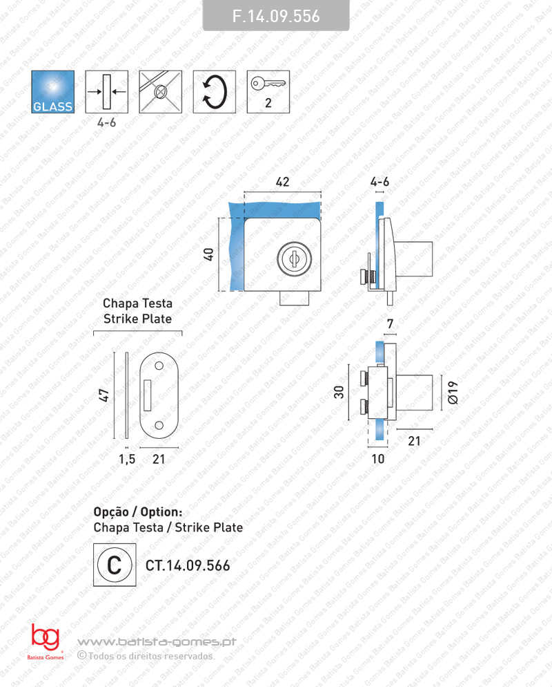 Fechadura para portas de vidro dupla - 2 folhas